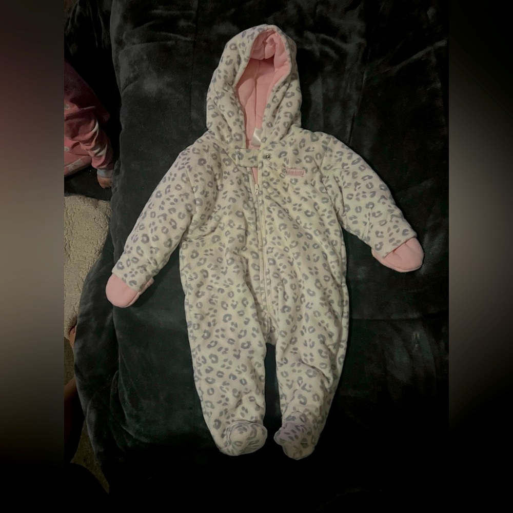 Carters 3-6 months Pink & Grey Leopard Print Snowsuit/ Bunting